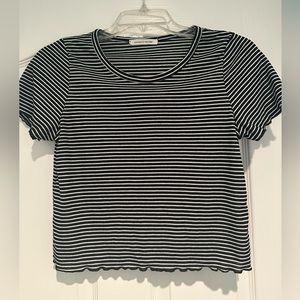 Caution To The Wind Black & White Striped Cropped T-Shirts